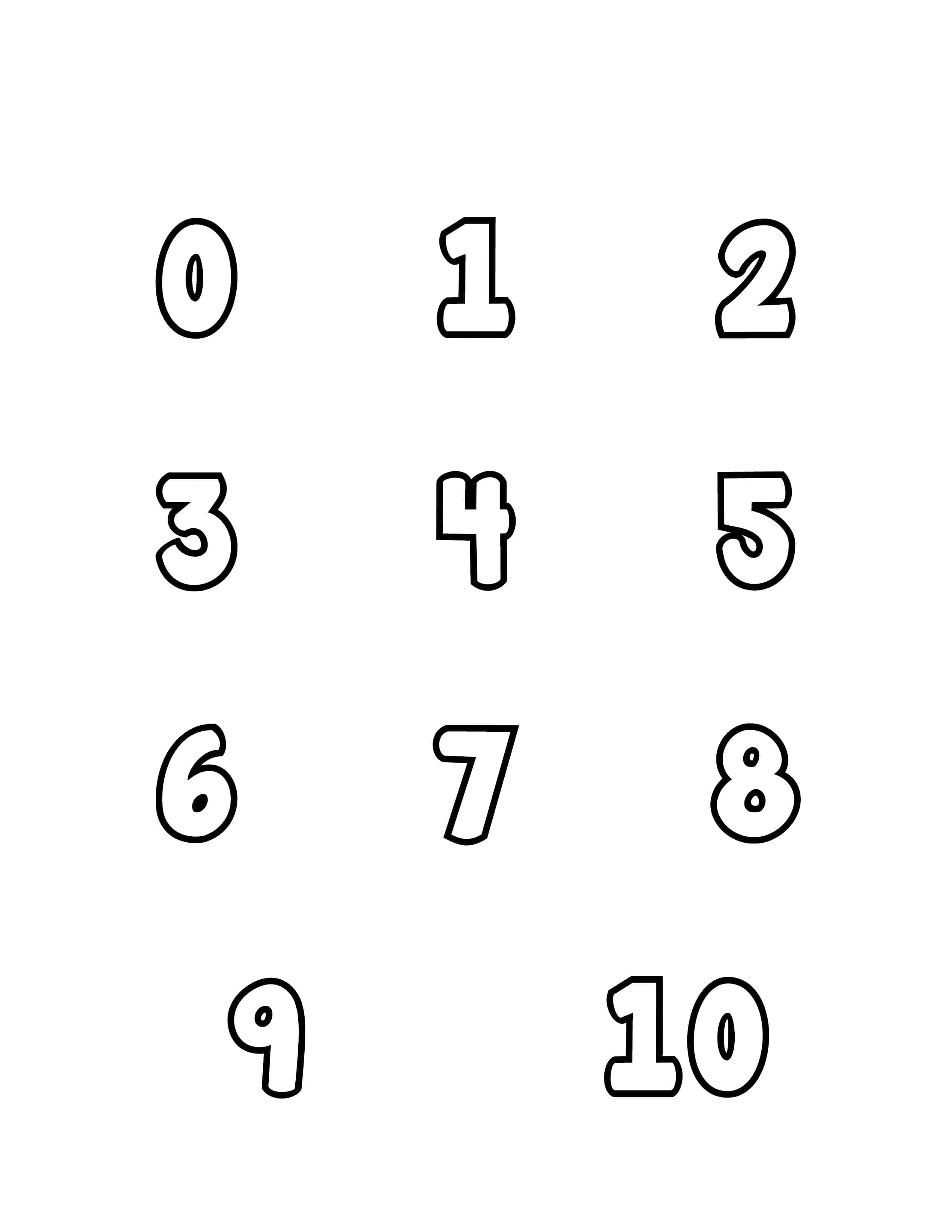 free printable tracing numbers: bubble numbers set 0 to 10